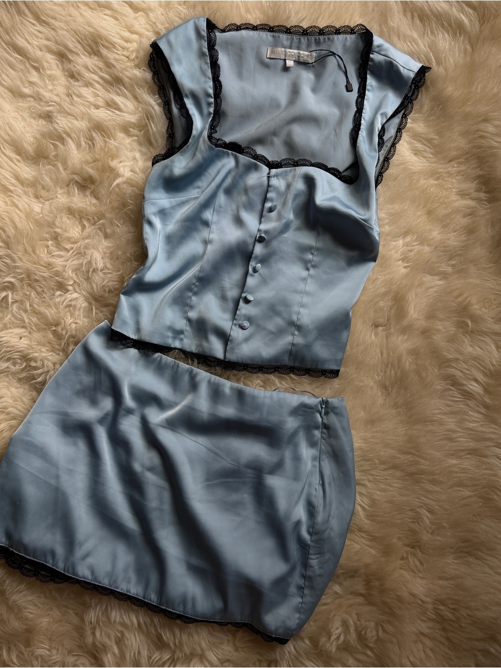 More To Come Two-Piece Lace Trim Set in Powder Blue